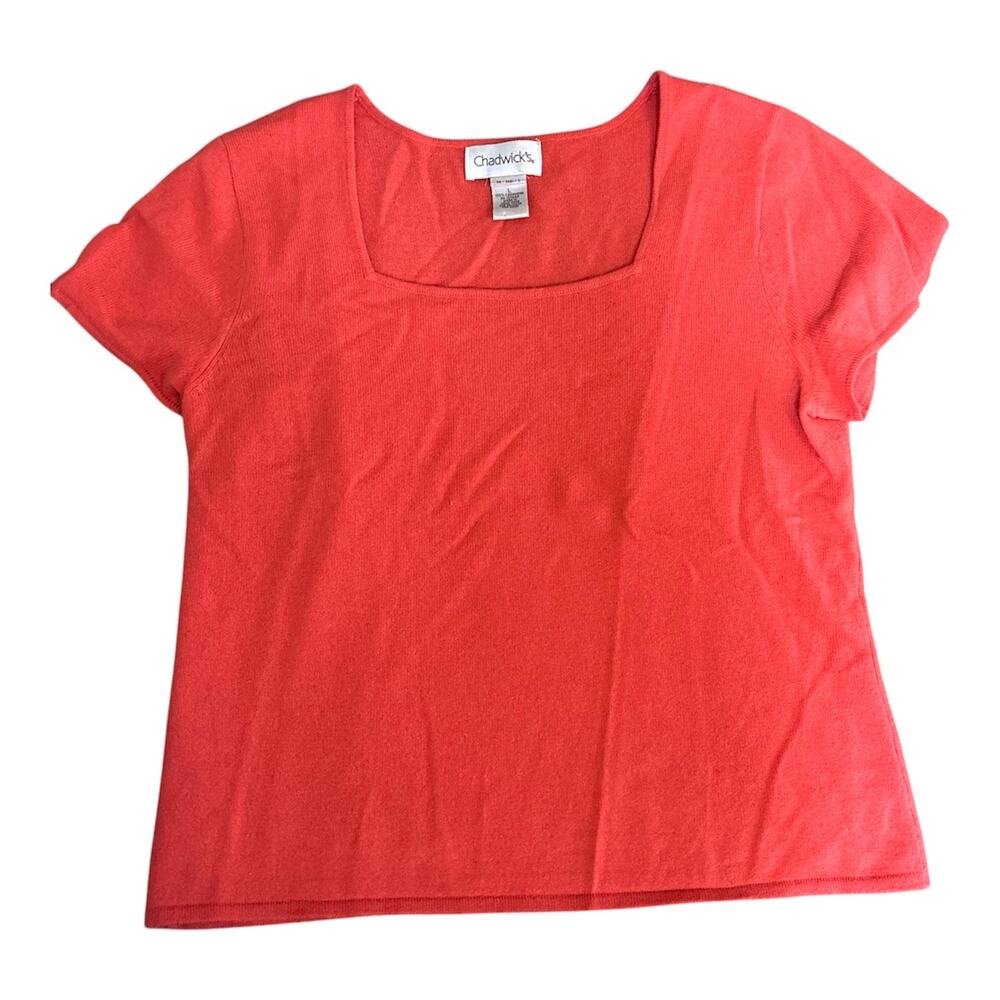 Vintage Chadwick's 100% Cashmere Square Neck Short Sleeve Sweater Coral Size L